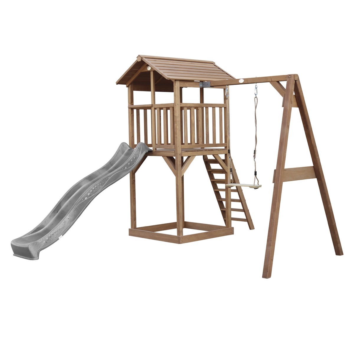 Spielturm Beach Tower Swing braun mit Rutsche grau
