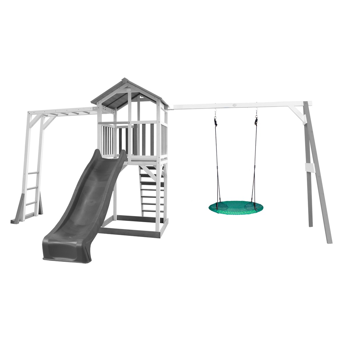 Spielturm Beach Tower Climbing & Summer Nest Swing grau/weiß mit Rutsche grau