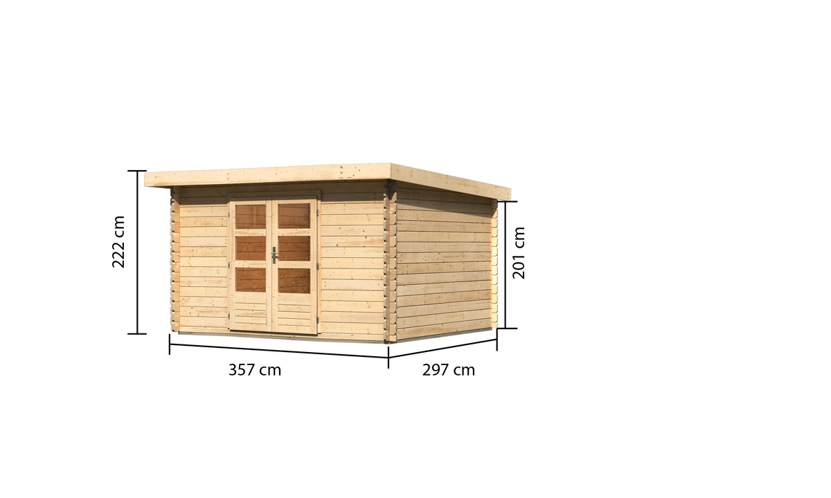 Gartenhaus Bastrup 7 - 357x297 cm, 28 mm Holz naturbelassen, Karibu