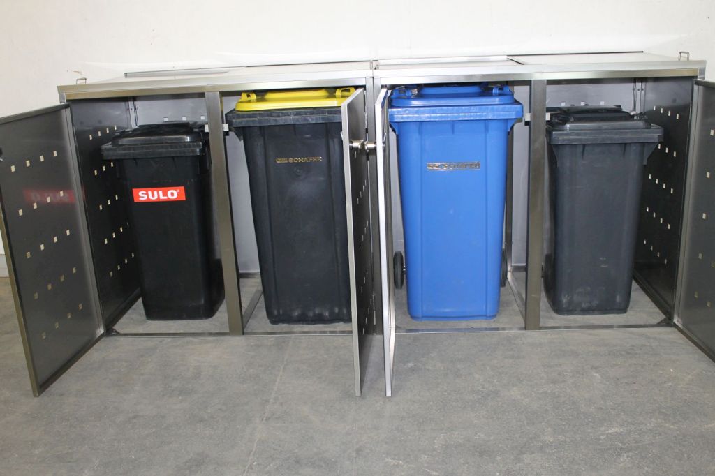 Mülltonnenbox 4er Edelstahl anthrazit 240 Liter, Kombi Box für 120 l / 240 l Tonnen