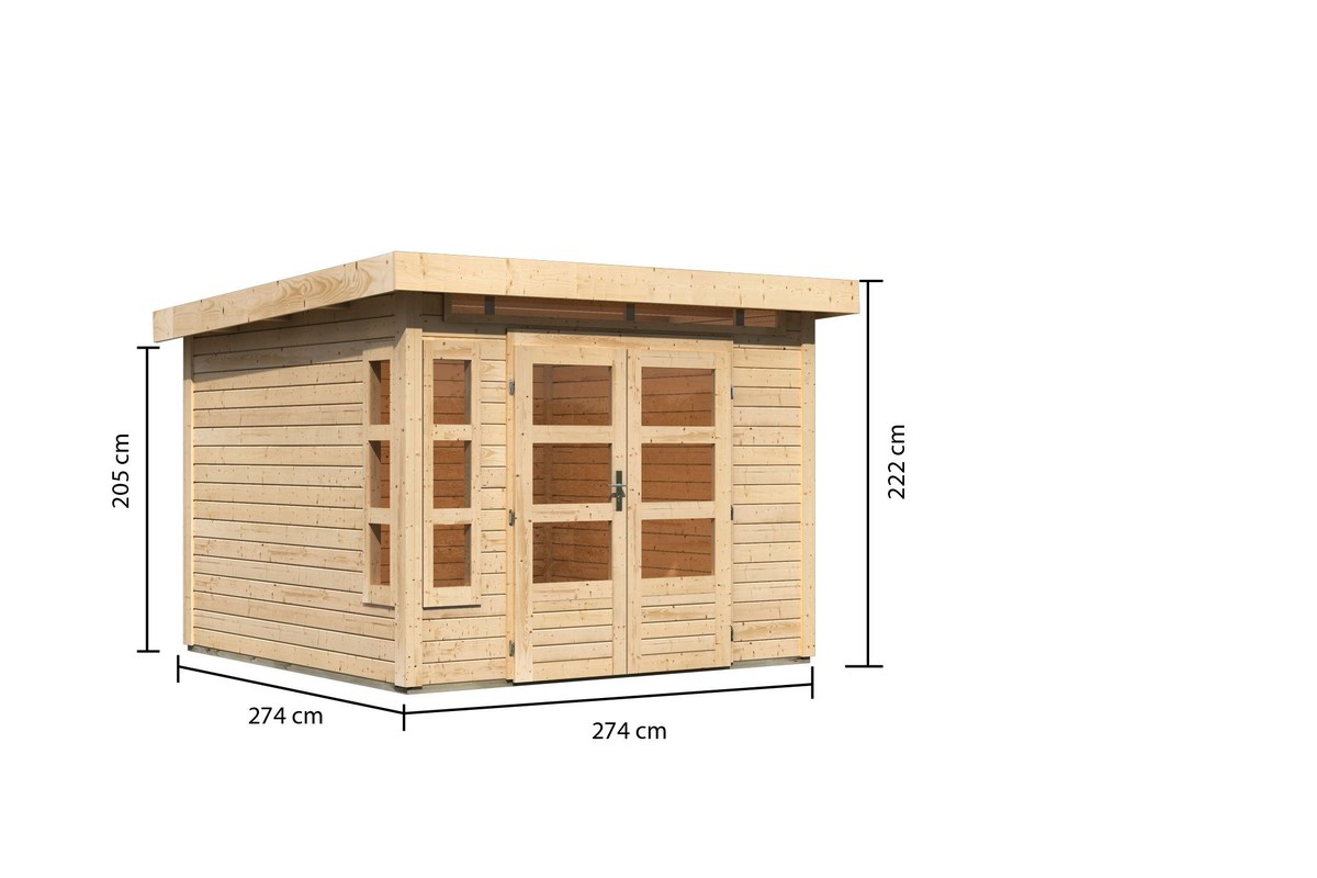 Gartenhaus Kastorf 6 - 274x274 cm, 28 mm Holz naturbelassen, Karibu