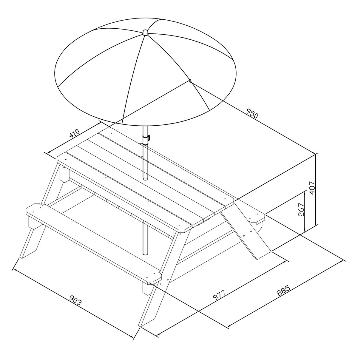 Sand-/Wasser-Spieltisch Nick Regenbogen mit Sonnenschirm Regenbogen