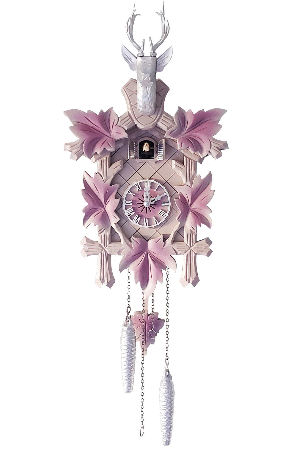 Kuckucksuhr "My Bloomy Kuckkoo", klein, beige/rosa/silber