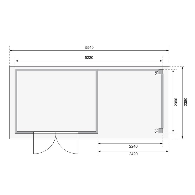 Gartenhaus Kerko 4 - 298 x 213 cm, inkl. Anbaudach 2,40m, 19 mm Holz terragrau, Karibu