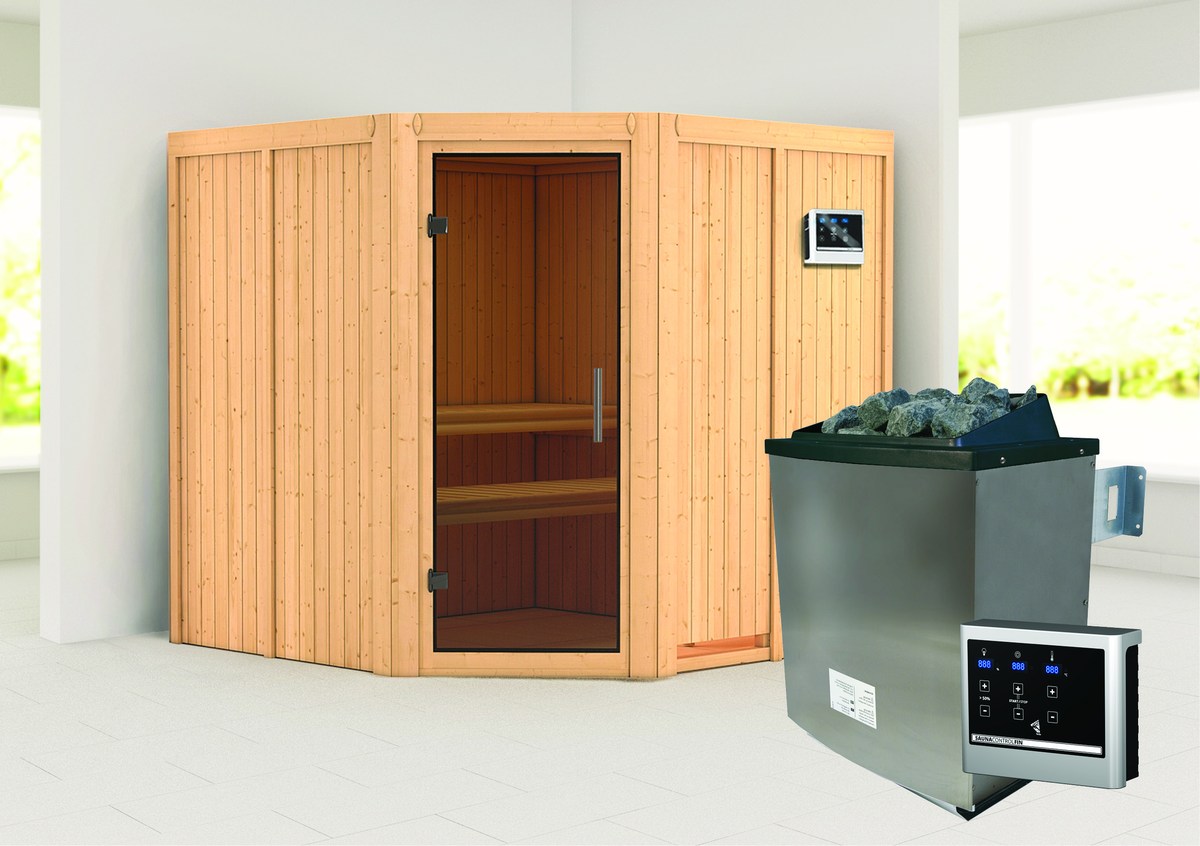 Aktionssauna Varberg 3 - 196x196 cm, 68 mm Systemsauna | Set-Ofen 2