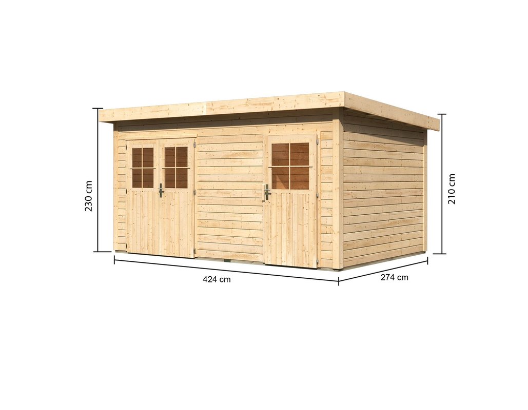 Mittelwandhaus Mattrup - 424x274 cm, 28 mm Holz naturbelassen, Karibu