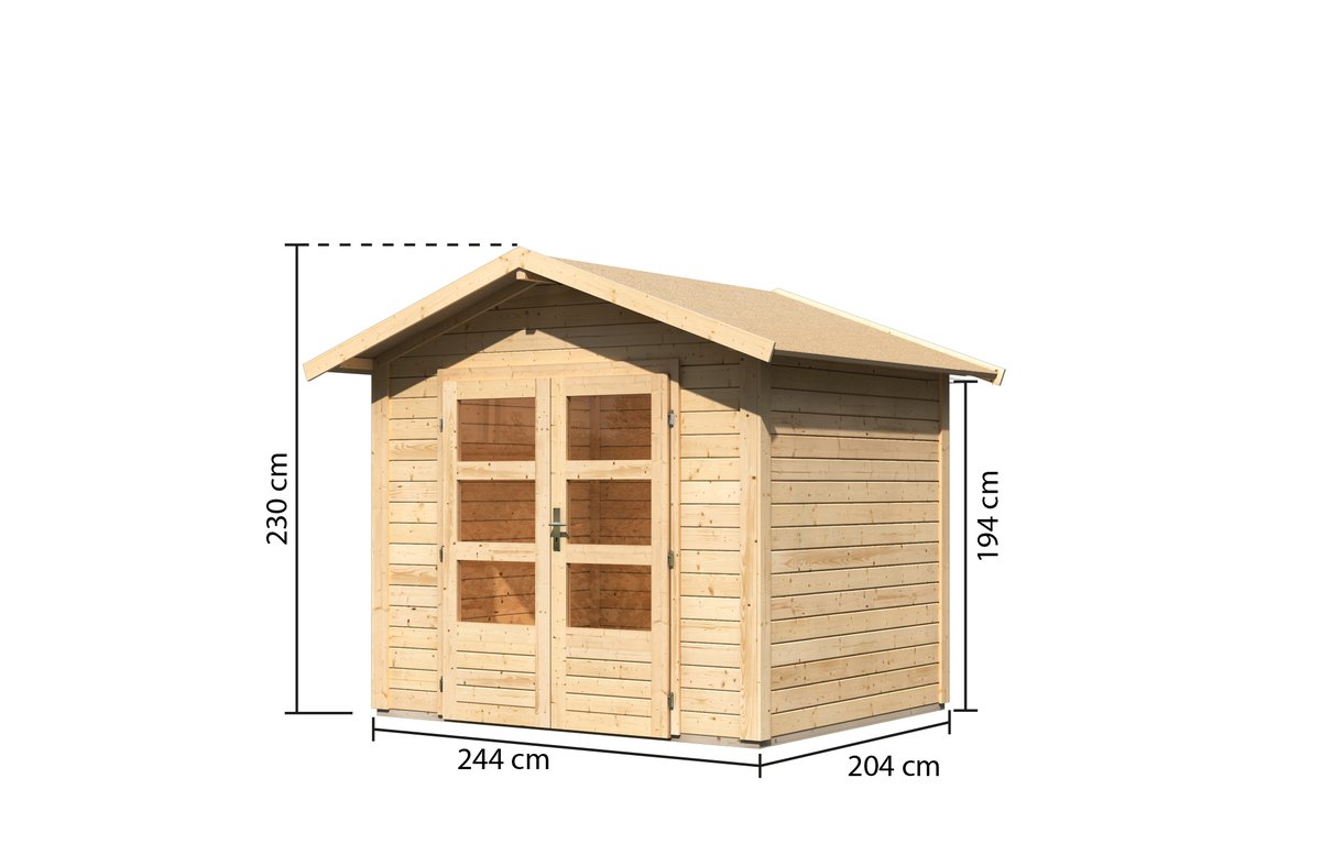 Gartenhaus Talkau 3 - 244x204 cm, 28 mm Holz naturbelassen, Karibu