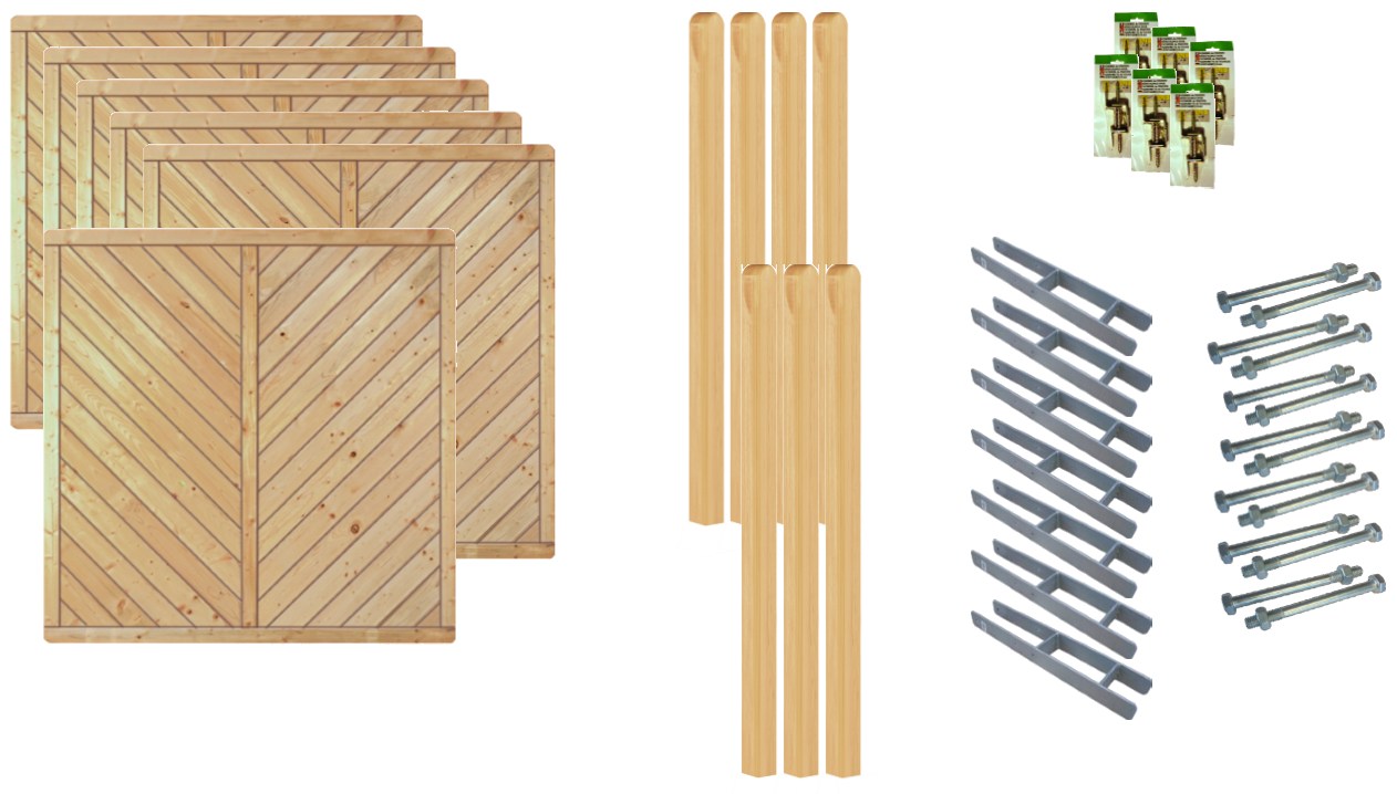 Zaunbundle CHICAGO (Classic diagonal) Holz-Sichtschutz Komplettset