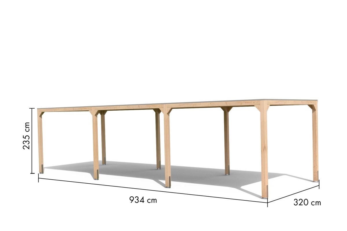 Pavillon Cubus mit 2 Verlängerungen - 934x320 cm, Leimholz natur, Karibu