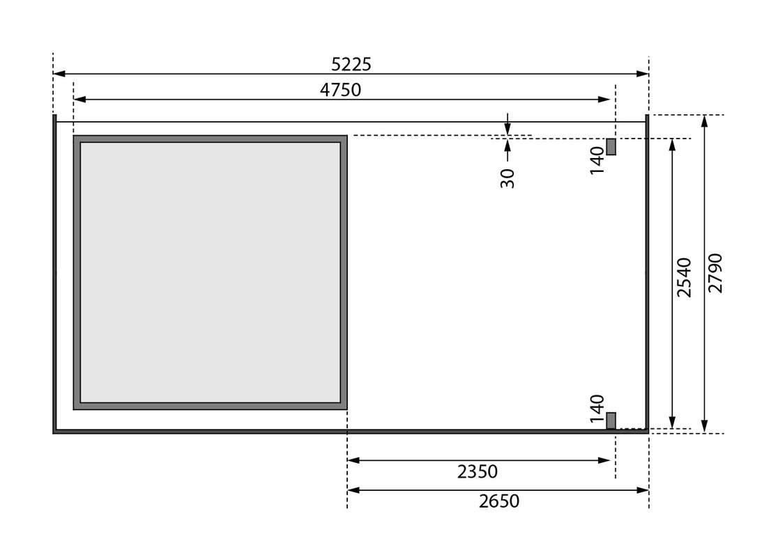 Gartenhaus Kandern 3  - 244x244 cm mit Anbaudach 2,35 m, 28 mm Holz terragrau, Karibu