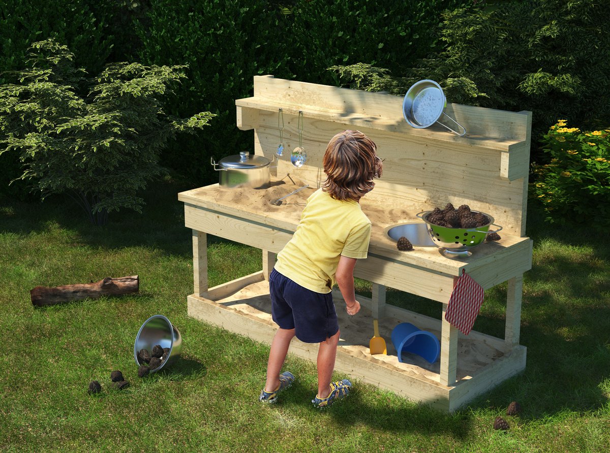 Matschküche Sandy naturbelassen, Spielküche mit Spielzubehör