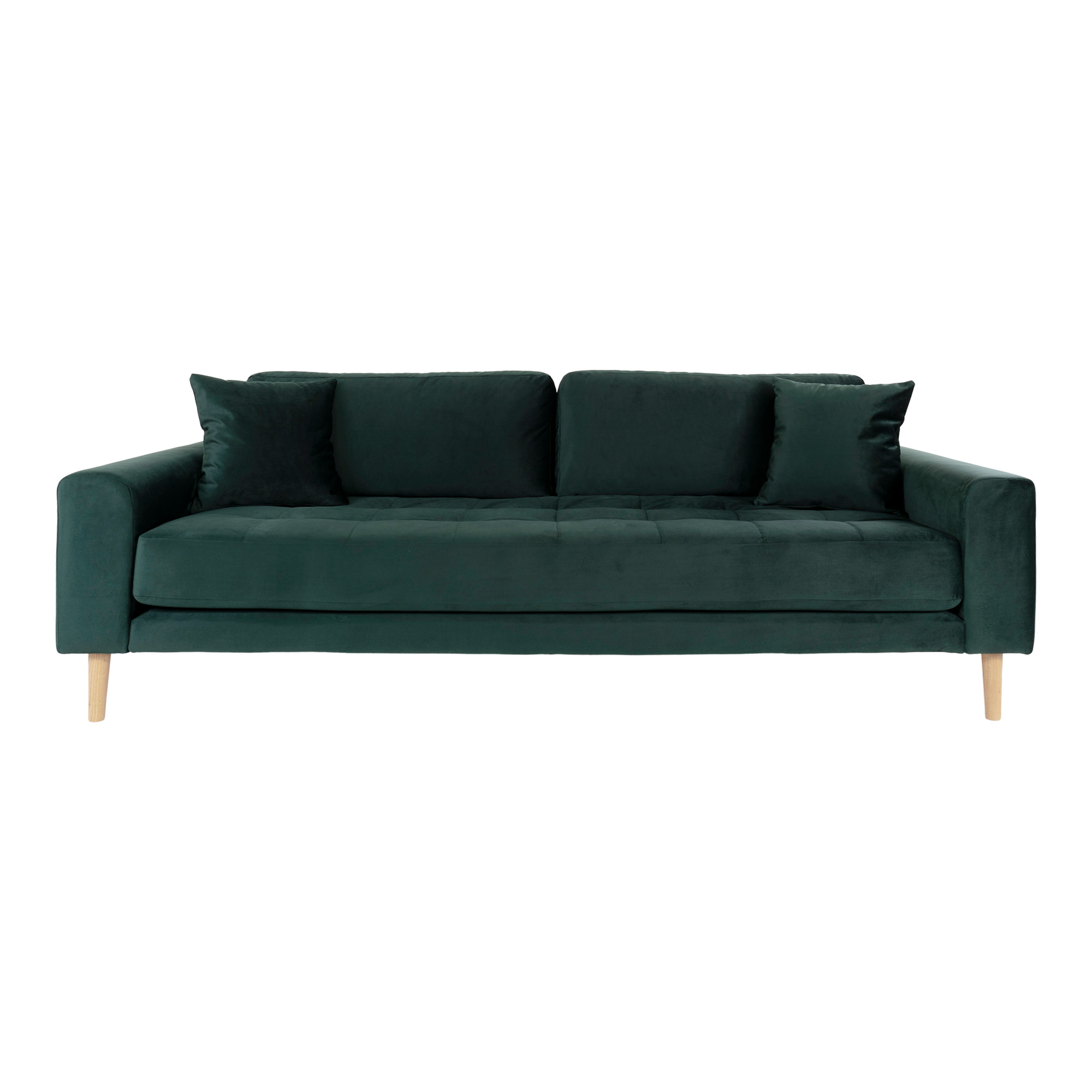 3 Sitzer Samt-Sofa - Lido, dunkelgrün mit 2 Kissen