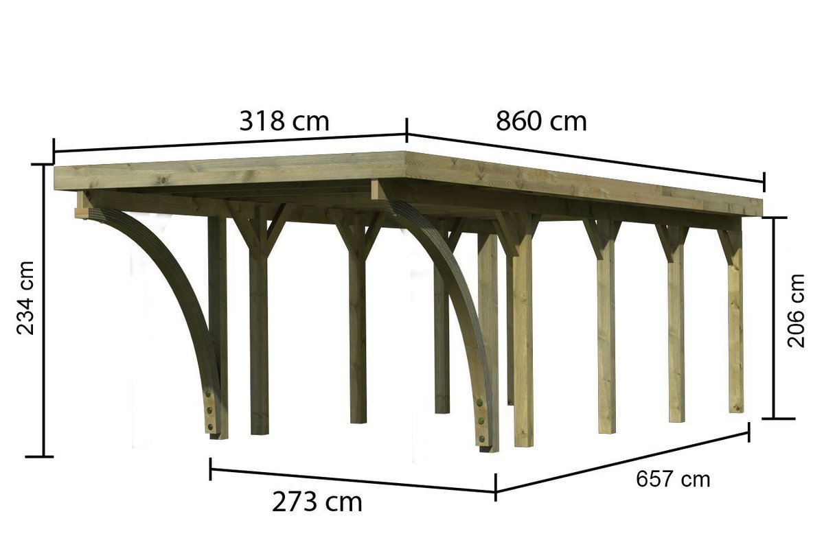 Einzelcarport CLASSIC 3 Variante C - 318x860 cm, kdi mit Stahldach