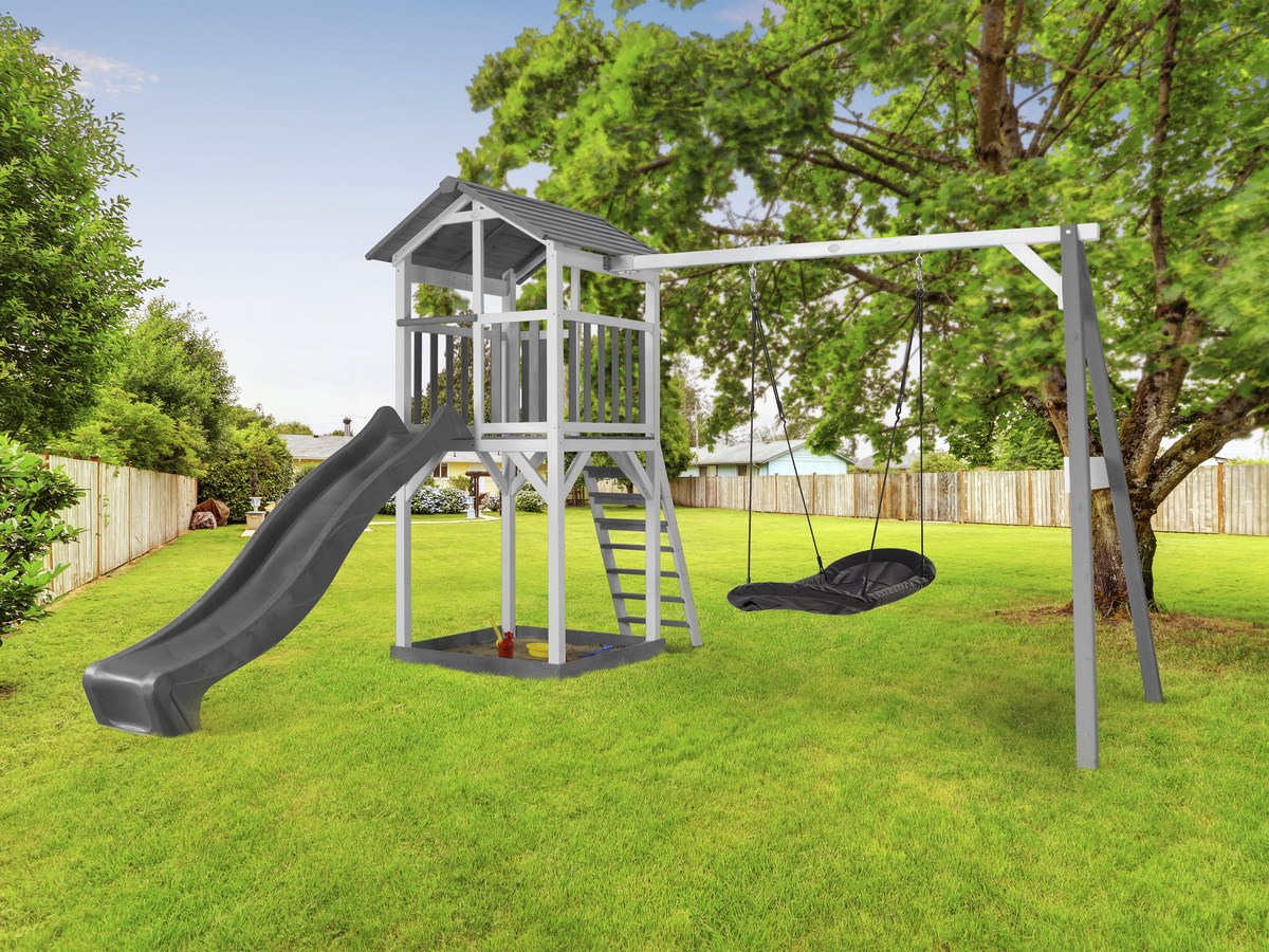 Spielturm Beach Tower Roxy Nest Swing grau/weiß mit Rutsche grau