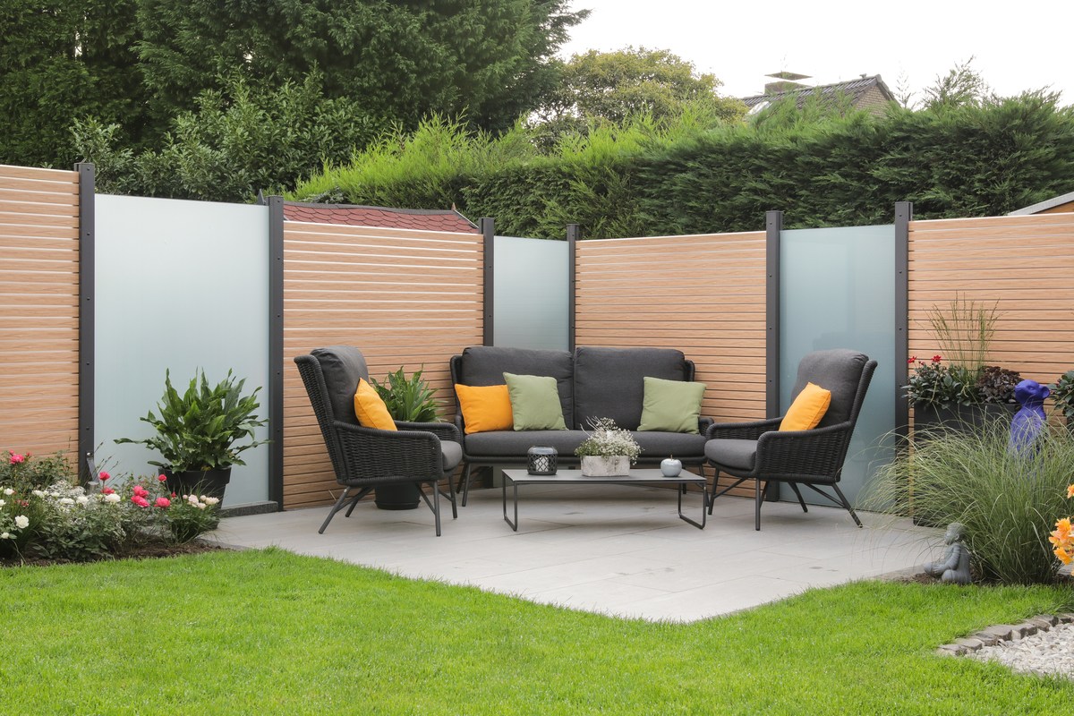 SYSTEM RHOMBUS Zaunfeld-Set 180x180 cm Lärche (Holzoptik), Aluminium-Rhombuszaun SYSTEM RHOMBUS Zaunfeld-Set 180x180 cm Lärche (Holzoptik), Aluminium-Rhombuszaun