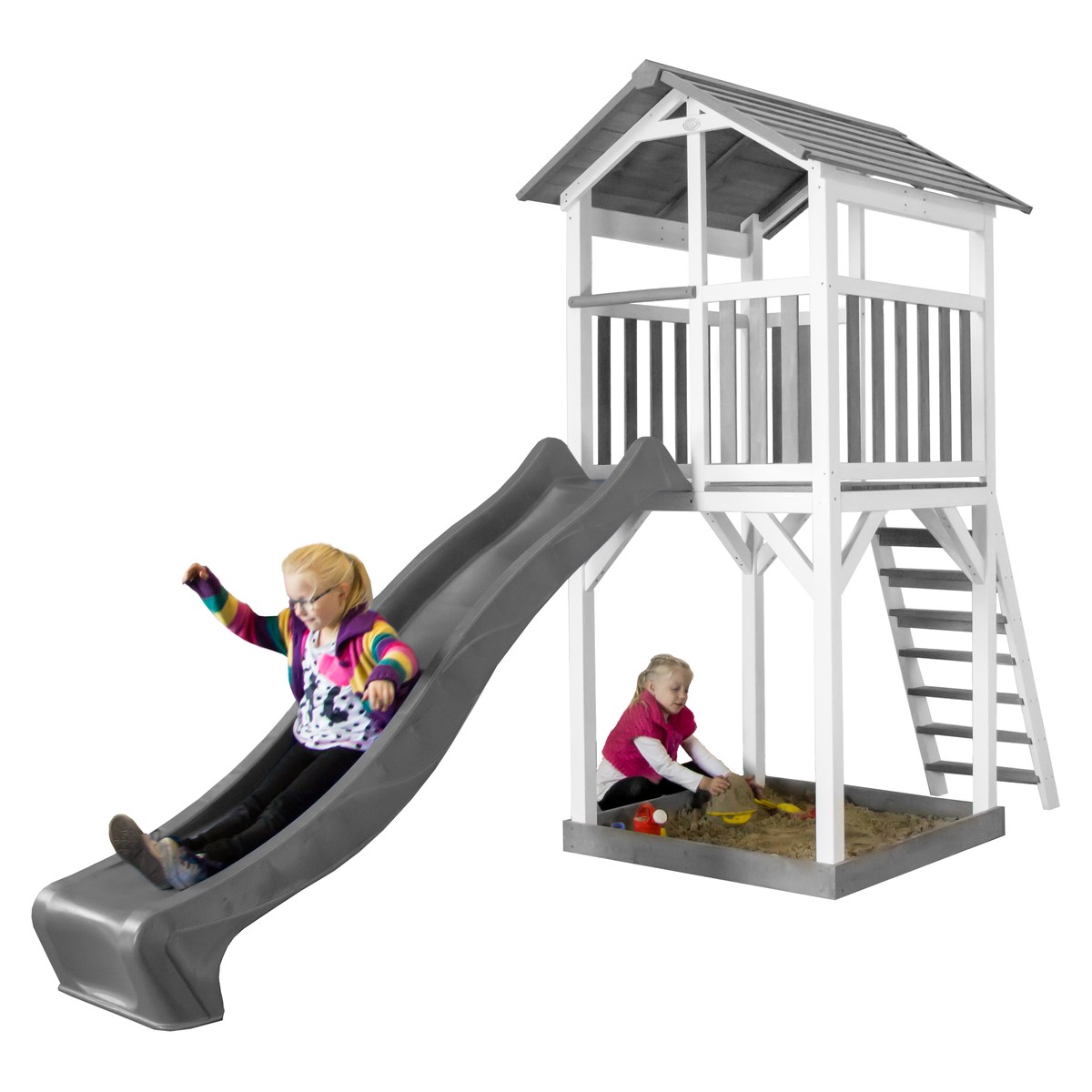Spielturm Beach Tower Basic grau/weiß mit Rutsche grau