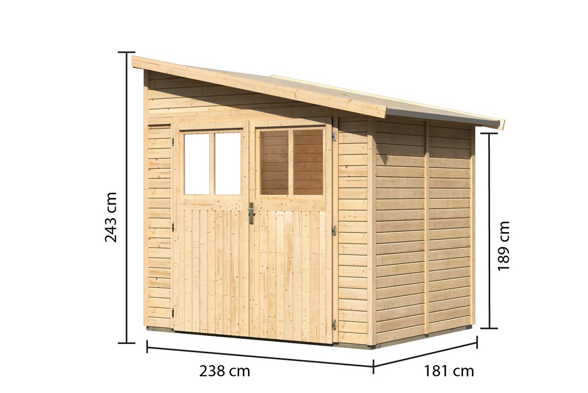 Anlehnhaus Bomlitz 2 - 238x181 cm, 19 mm Holz naturbelassen, Karibu