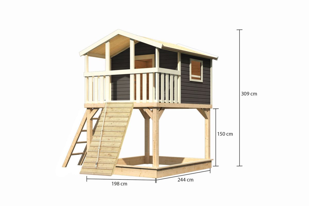 Stelzenhaus Benjamin terragrau mit Holzrampe