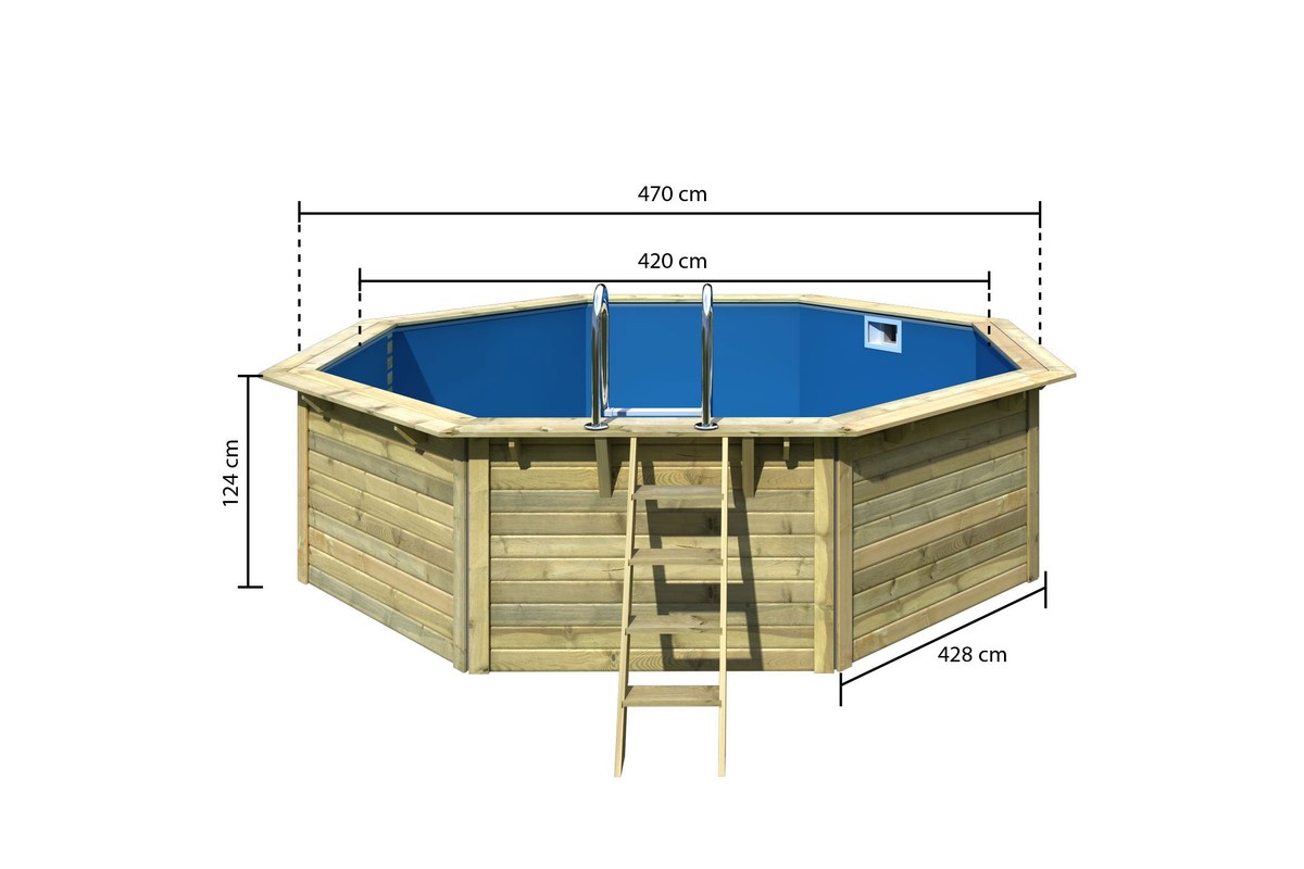 Achteck-Pool X2 470x470 cm, Holz kdi/Folie blau, Karibu
