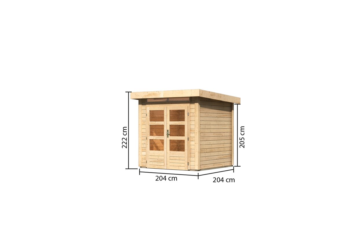 Gartenhaus Kandern 1  - 204x204 cm, 28 mm Holz naturbelassen, Karibu