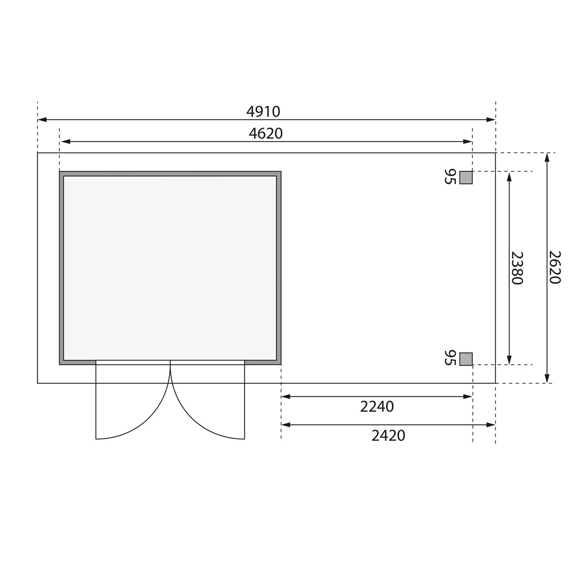 Gartenhaus Askola 3,5 - 242 x 246 cm inkl. Anbaudach 2,40 m, 19 mm Holz terragrau, Karibu