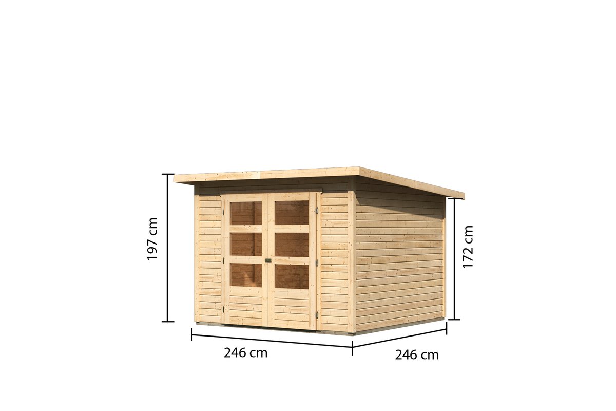 Gartenhaus Stockach 4 - 246x246 cm, 19 mm Holz naturbelassen, Karibu