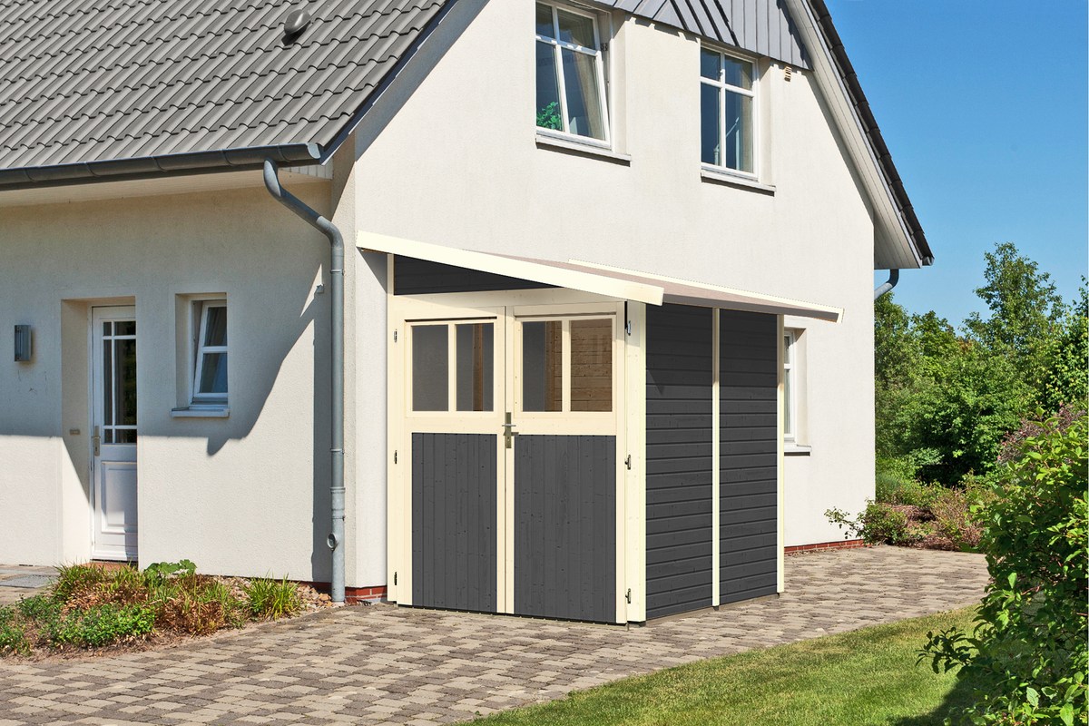 Anlehnhaus Wandlitz 2 - 181x181 cm, 19 mm Holz terragrau, Karibu