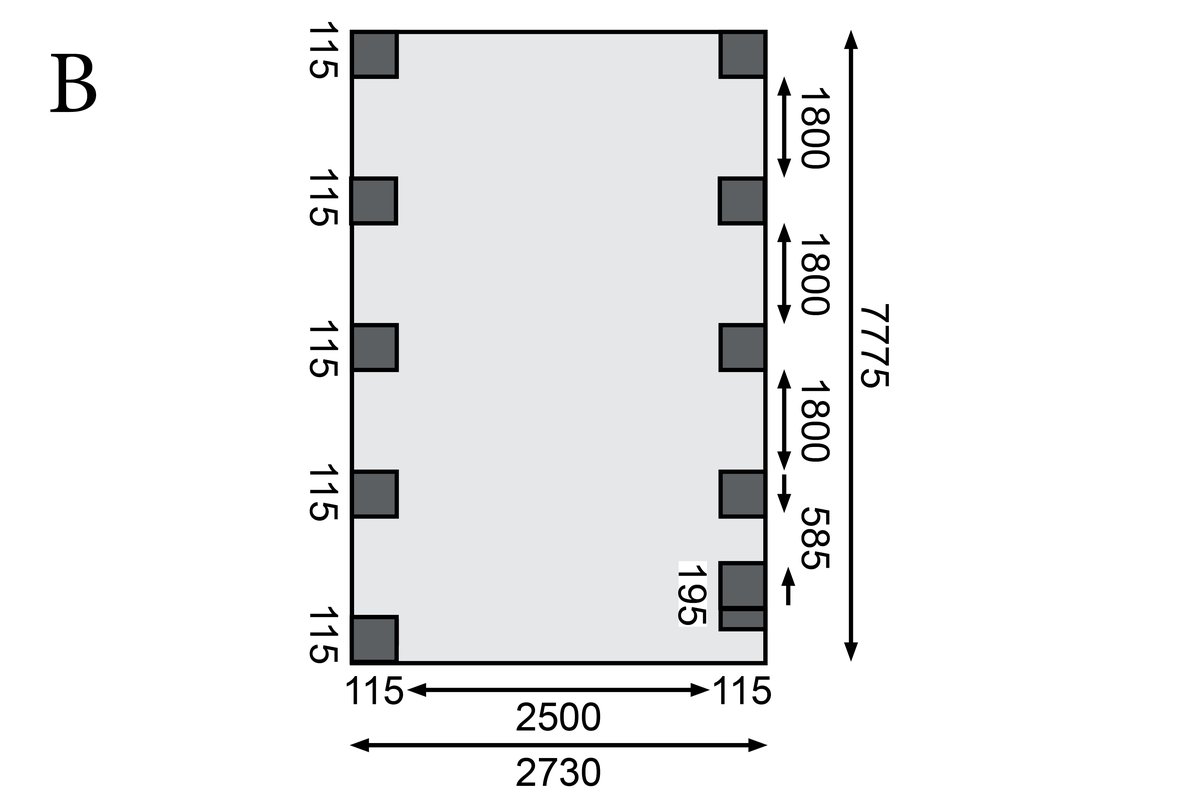 Einzelcarport CLASSIC 3 Variante B - 318x860 cm, kdi mit Stahldach