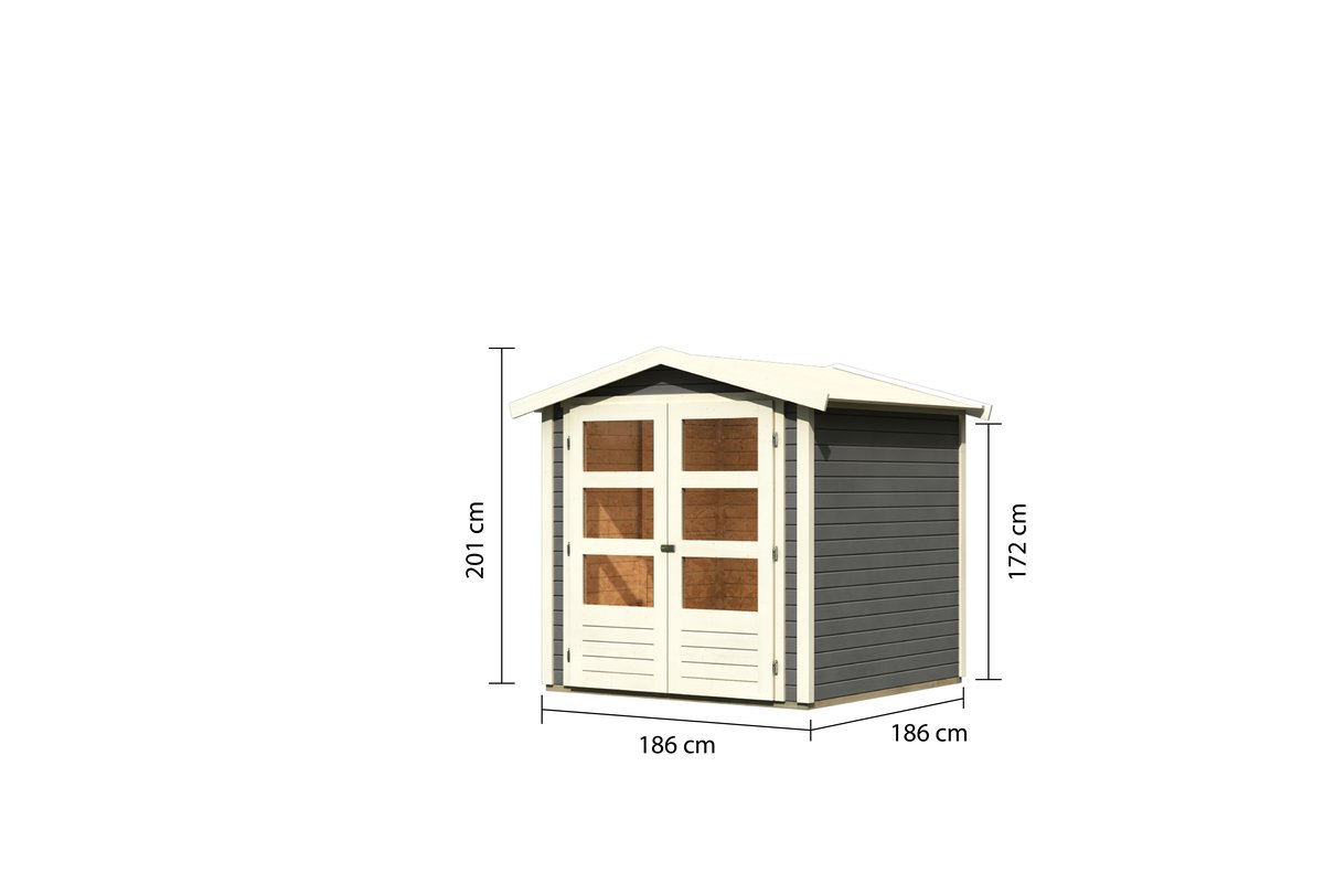 Gartenhaus Amberg 2 - 186x186 cm, 19 mm Holz terragrau, Karibu