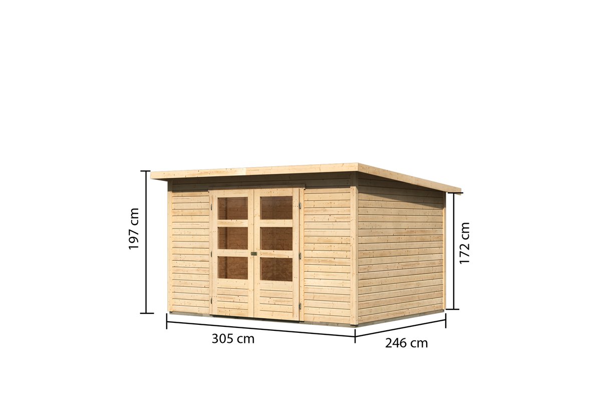 Gartenhaus Stockach 5 - 305x246 cm, 19 mm Holz naturbelassen, Karibu