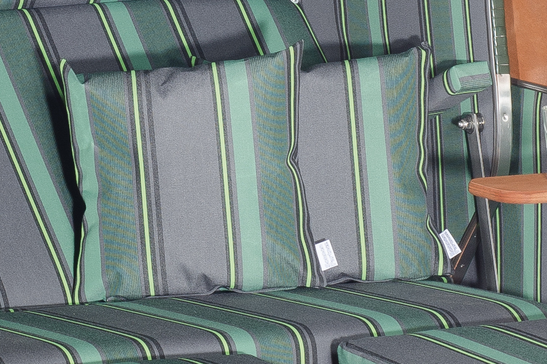 Liege-Strandkorb Classic grün mit Stoff 188 und extra Kissen, 2-Sitzer 