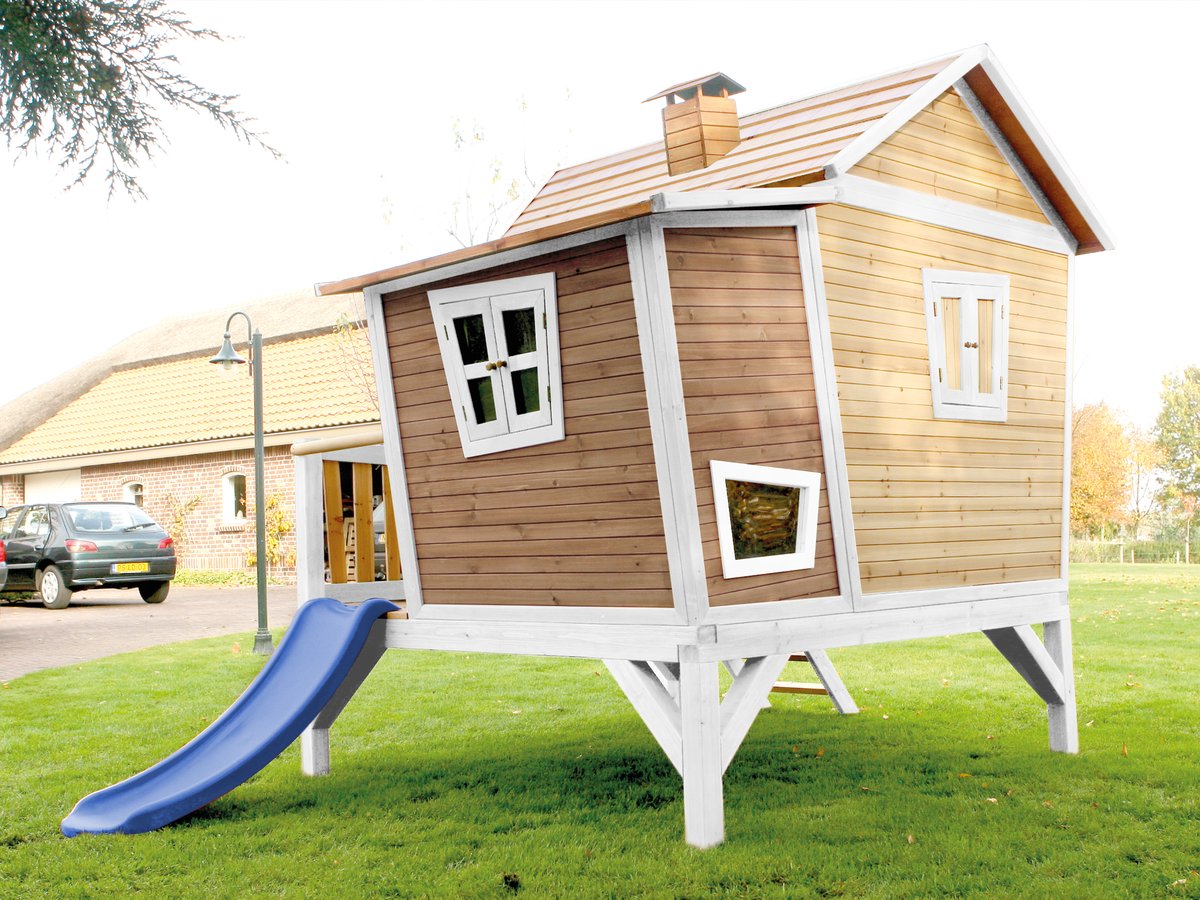 AXI Stelzenhaus Emma braun/weiß mit Rutsche blau