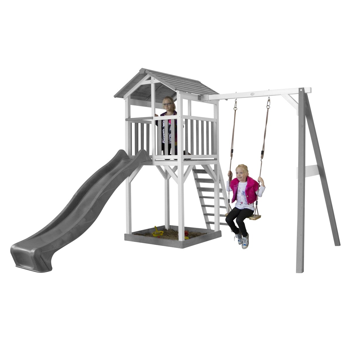 Spielturm Beach Tower Swing grau/weiß mit Rutsche grau