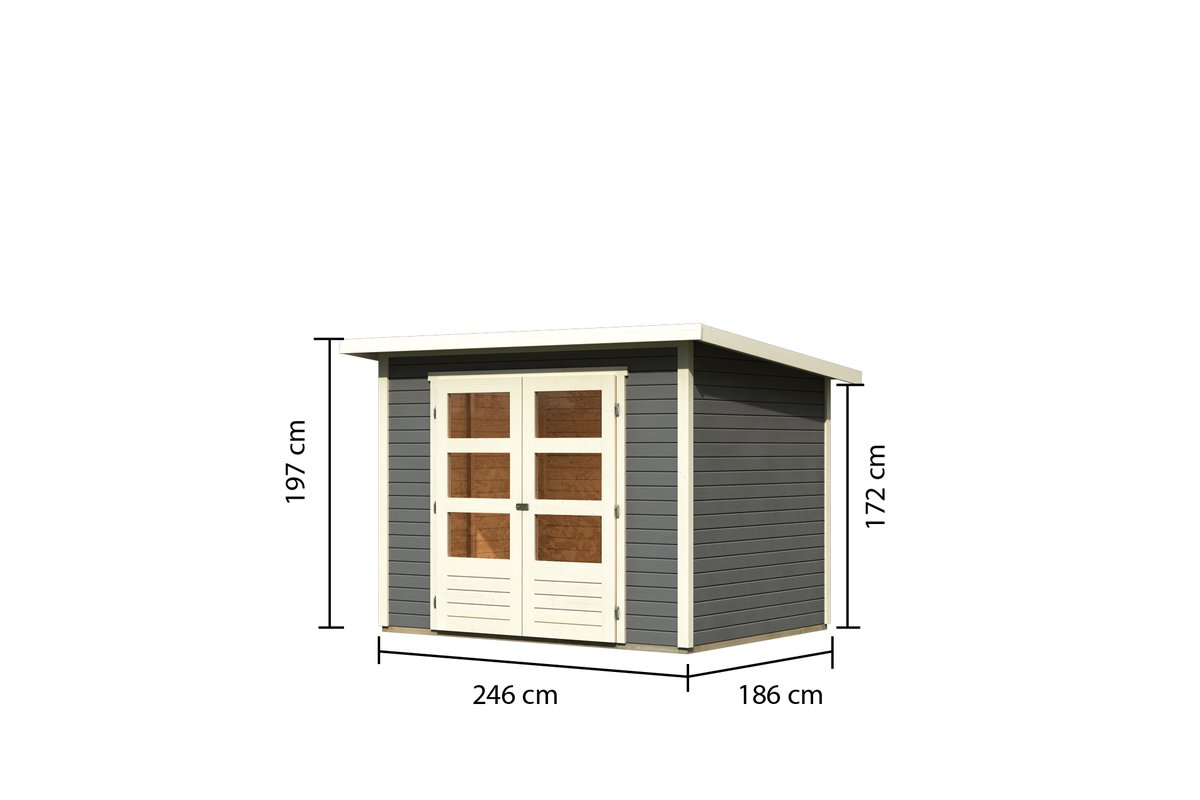 Gartenhaus Stockach 3 - 246x186 cm, 19 mm Holz terragrau, Karibu