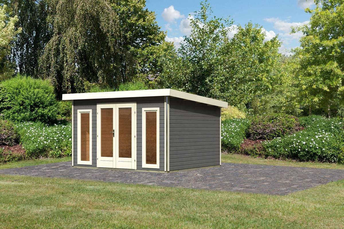 Gartenhaus Radeburg 2 - 369x309 cm, 40 mm Holz terragrau, Karibu