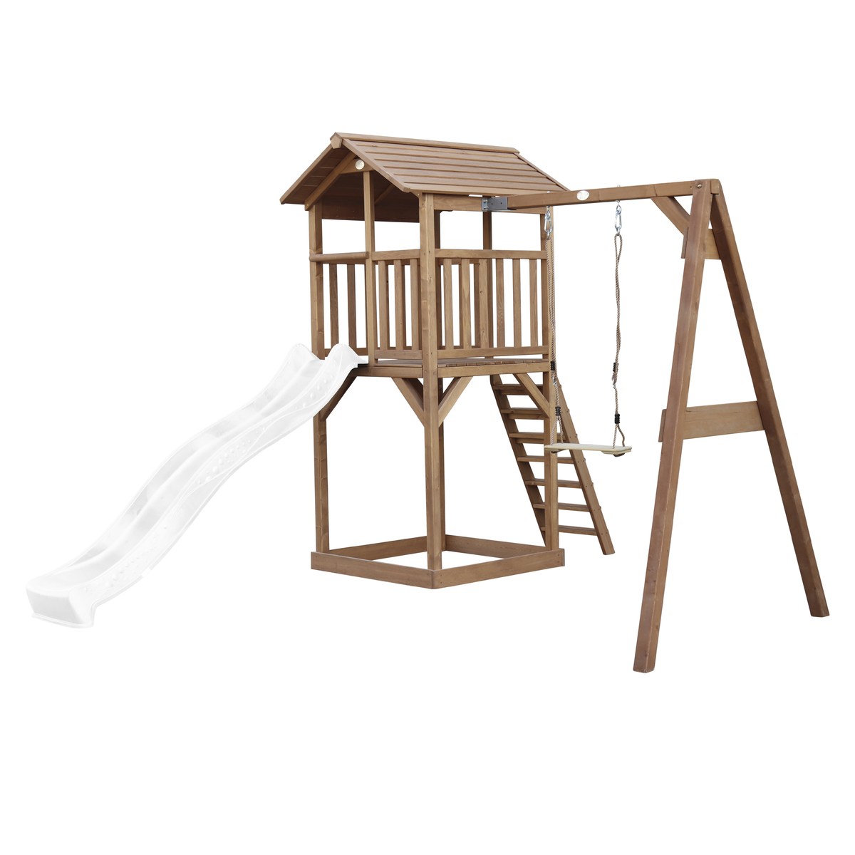 Spielturm Beach Tower Swing braun mit Rutsche weiß