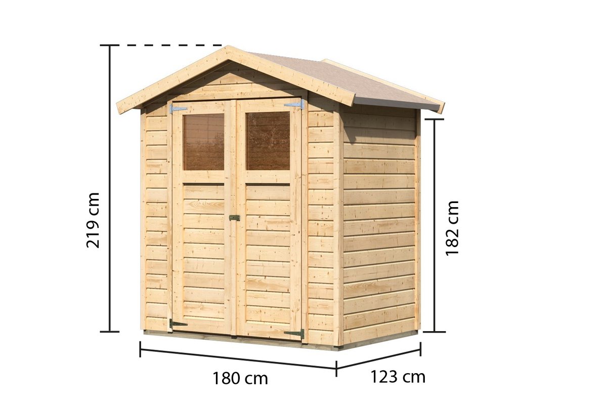 Gartenhaus Dahme 1 - 180x123 cm, 14 mm Holz naturbelassen, Karibu