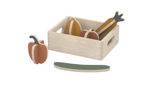 Flexa Gemüse Holzspielzeug-Set in Holzbox, Birke