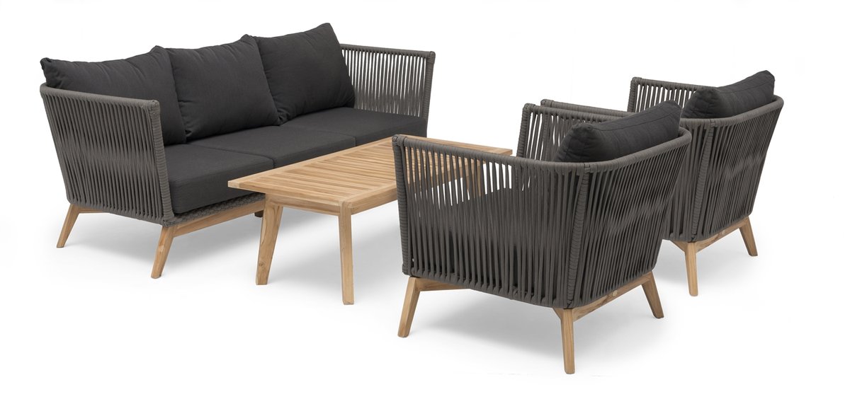 Himmelsnäs 3-Sitzer Sofa Teak/Olefin-Bespannung dunkelgrau, inkl. Kissen