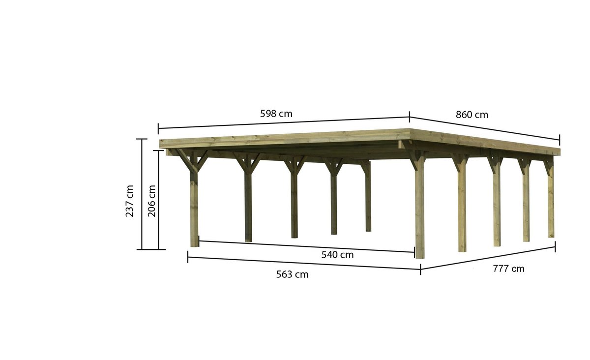 Doppelcarport CLASSIC 3 Variante A - 598x860 cm, kdi mit PVC-Dach