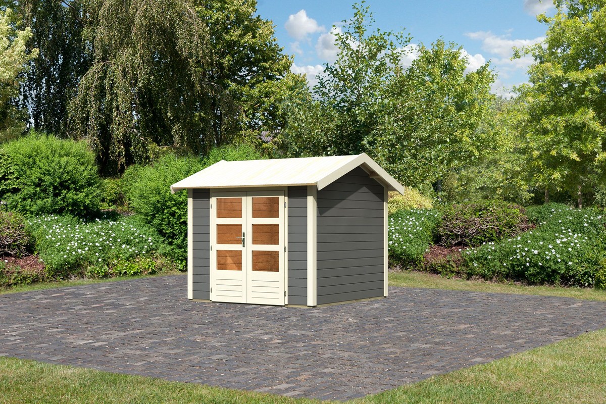 Gartenhaus Theres 3 - 244x244 cm, 28 mm Holz terragrau, Karibu