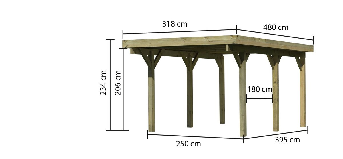 Einzelcarport CLASSIC 1 Variante A - 318x480 cm, kdi mit Stahldach