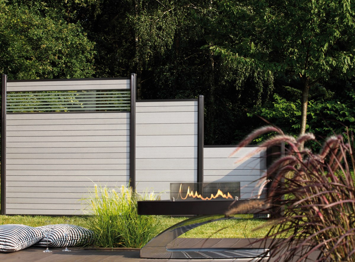 SYSTEM WPC CLASSIC Zaunfeld-Set grau 178x184 cm, Abschluss anthrazit