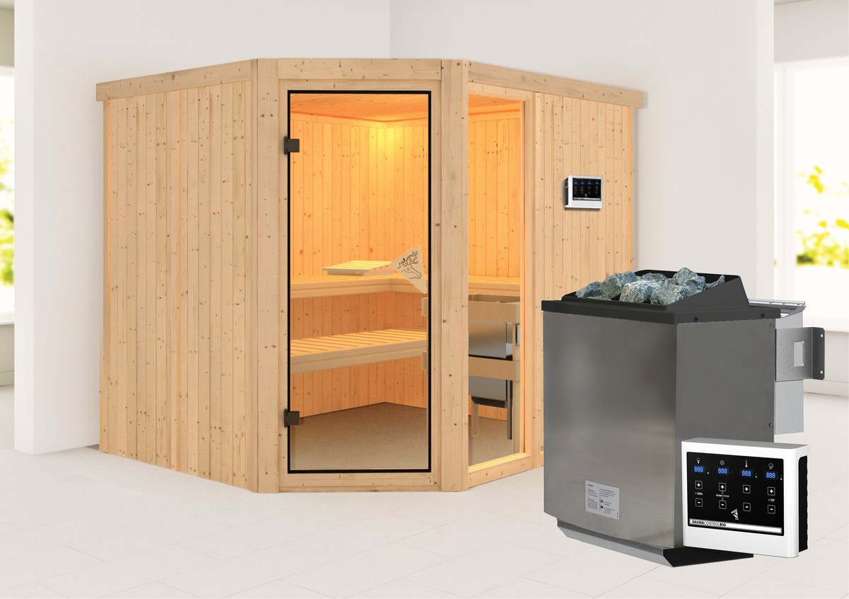 Aktionssauna Varberg "Premium" 3 - 231x196 cm, 68 mm Systemsauna | Set-Ofen 3