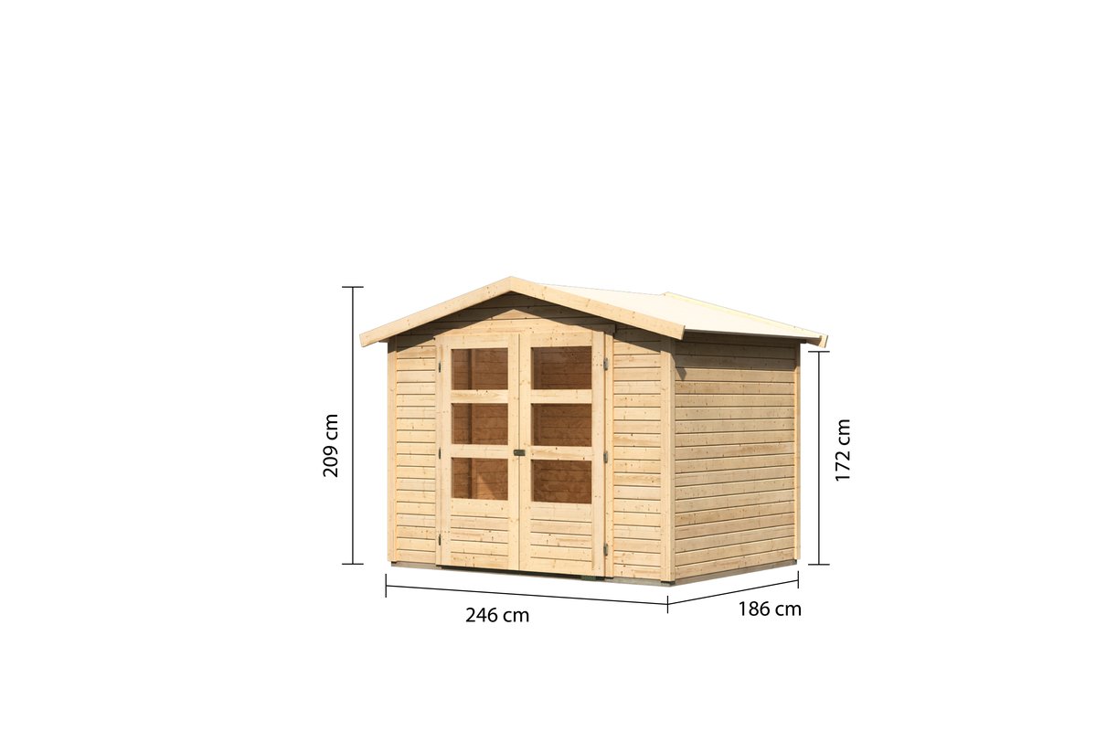 Gartenhaus Amberg 3 - 246x186 cm, 19 mm Holz naturbelassen, Karibu