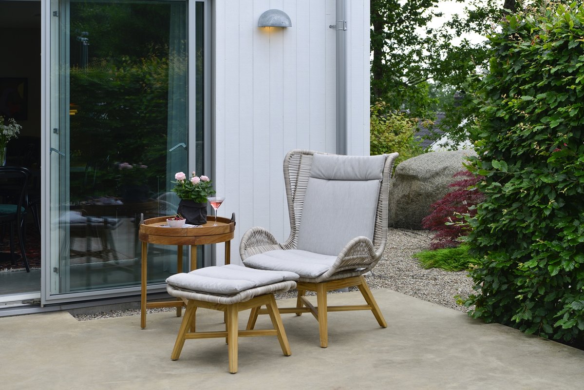 Himmelsnäs Fußhocker Teak/Polyrattan beige, inkl. Kissen