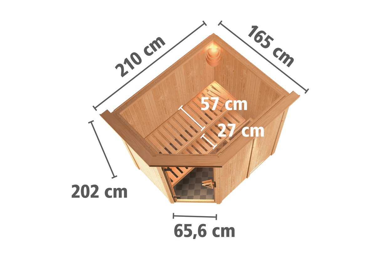 Karibu Energiespar-Sauna Caspin GREEN POWER - 196x151 cm, 68 mm Systemsauna mit Dachkranz | ohne Ofen