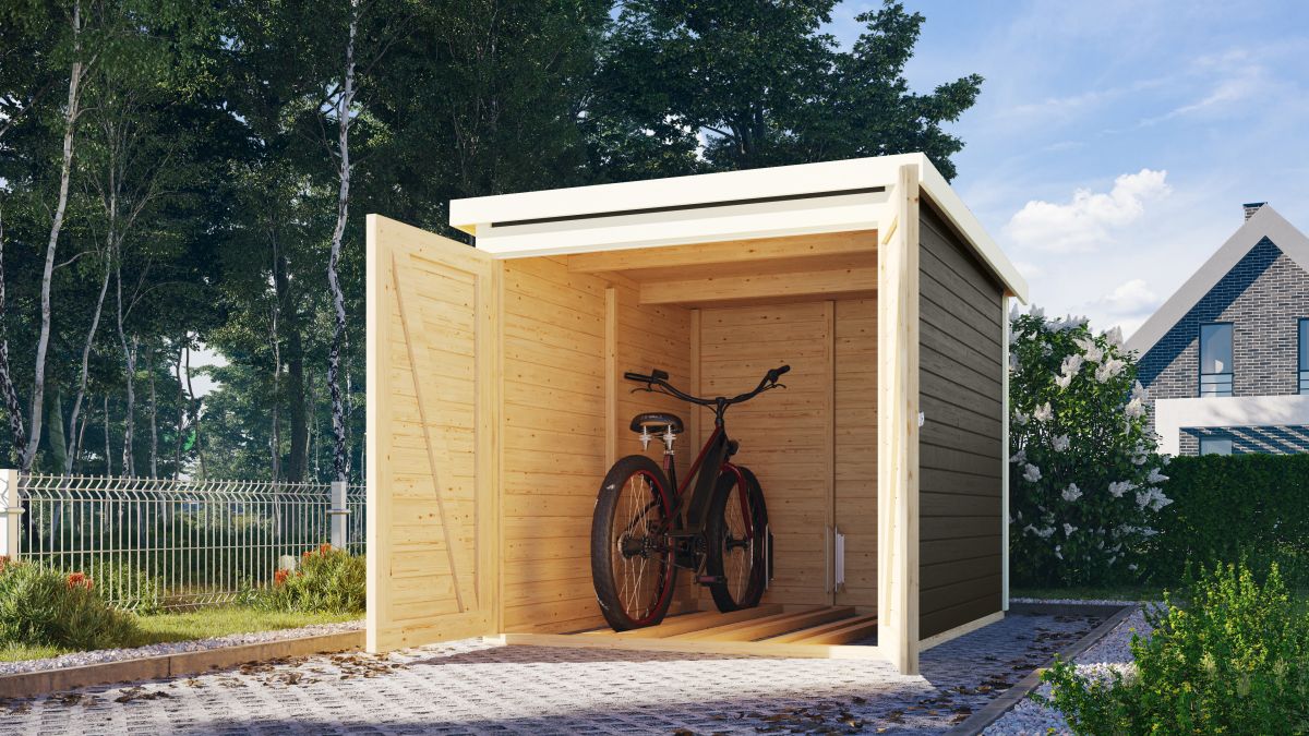 Fahrradgarage 163x163 cm mit Doppeltür, 19 mm Holz, Karibu