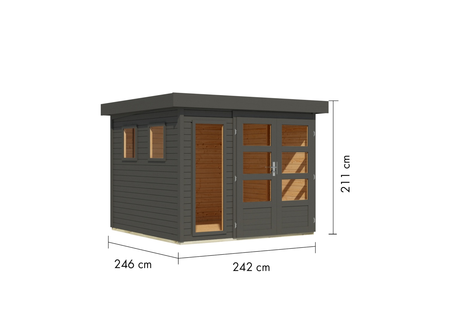 Gartenhaus Lahar 3,5, 242x246 cm, 19 mm Holz terragrau, Karibu
