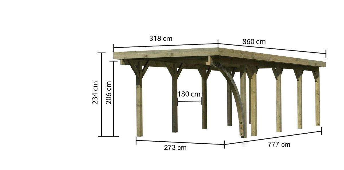 Einzelcarport CLASSIC 3 Variante B - 318x860 cm, kdi mit PVC-Dach